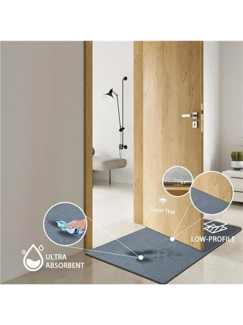 Gray Bathroom Rug Thin Low Profile Bath Mat Non Slip Absorbent Washable Door Car